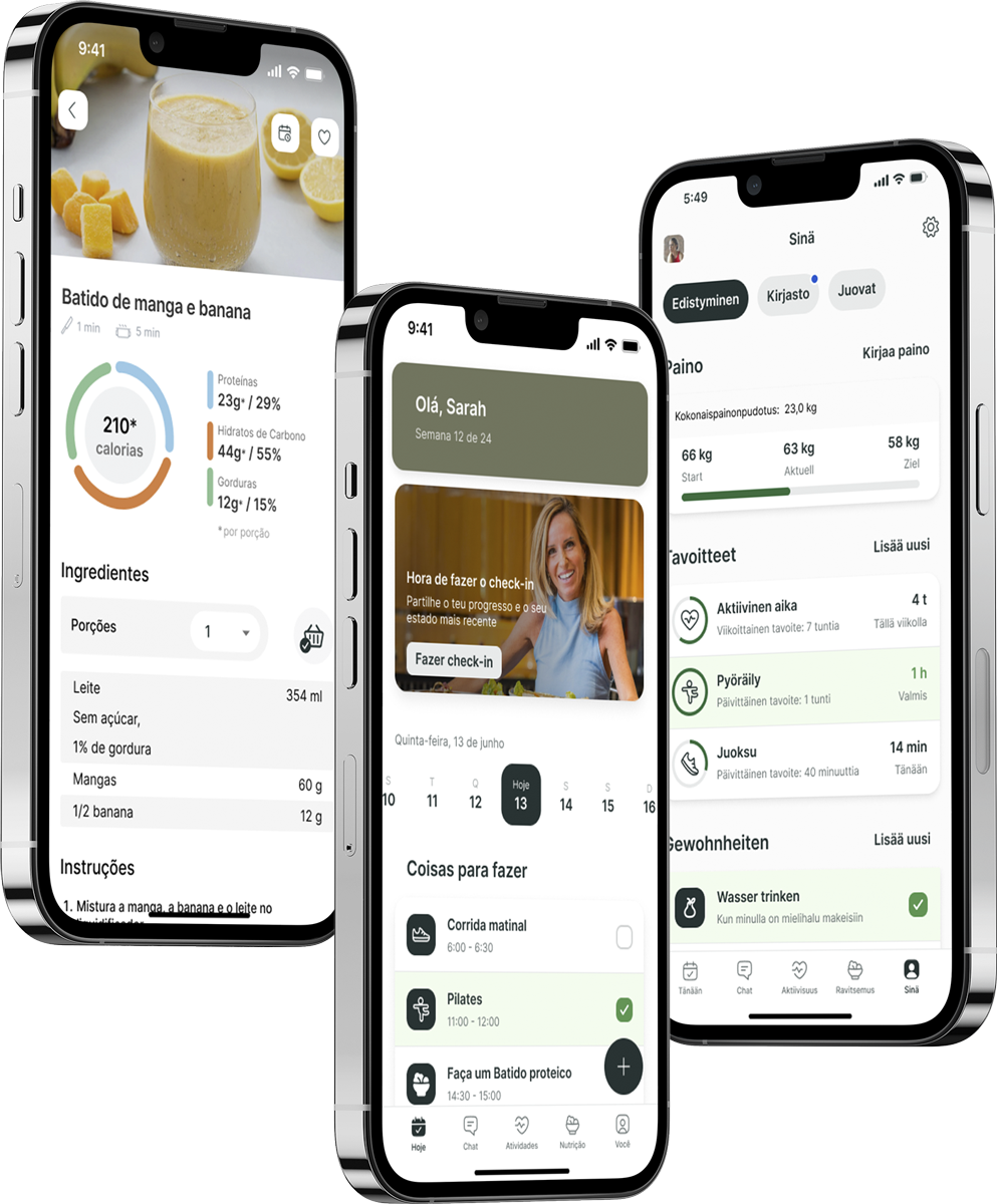 Um mockup da aplicação de coaching a mostrar as funcionalidades.